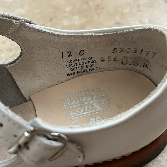 Vintage Shoes 1950'S Girls Classic Leather White Double Buckled Strap Mary Jane - Picture 9 of 11